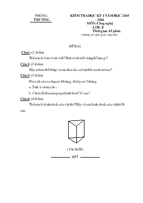 Kiểm tra học kỳ I năm học 2015  2016 môn Công nghệ lớp 8